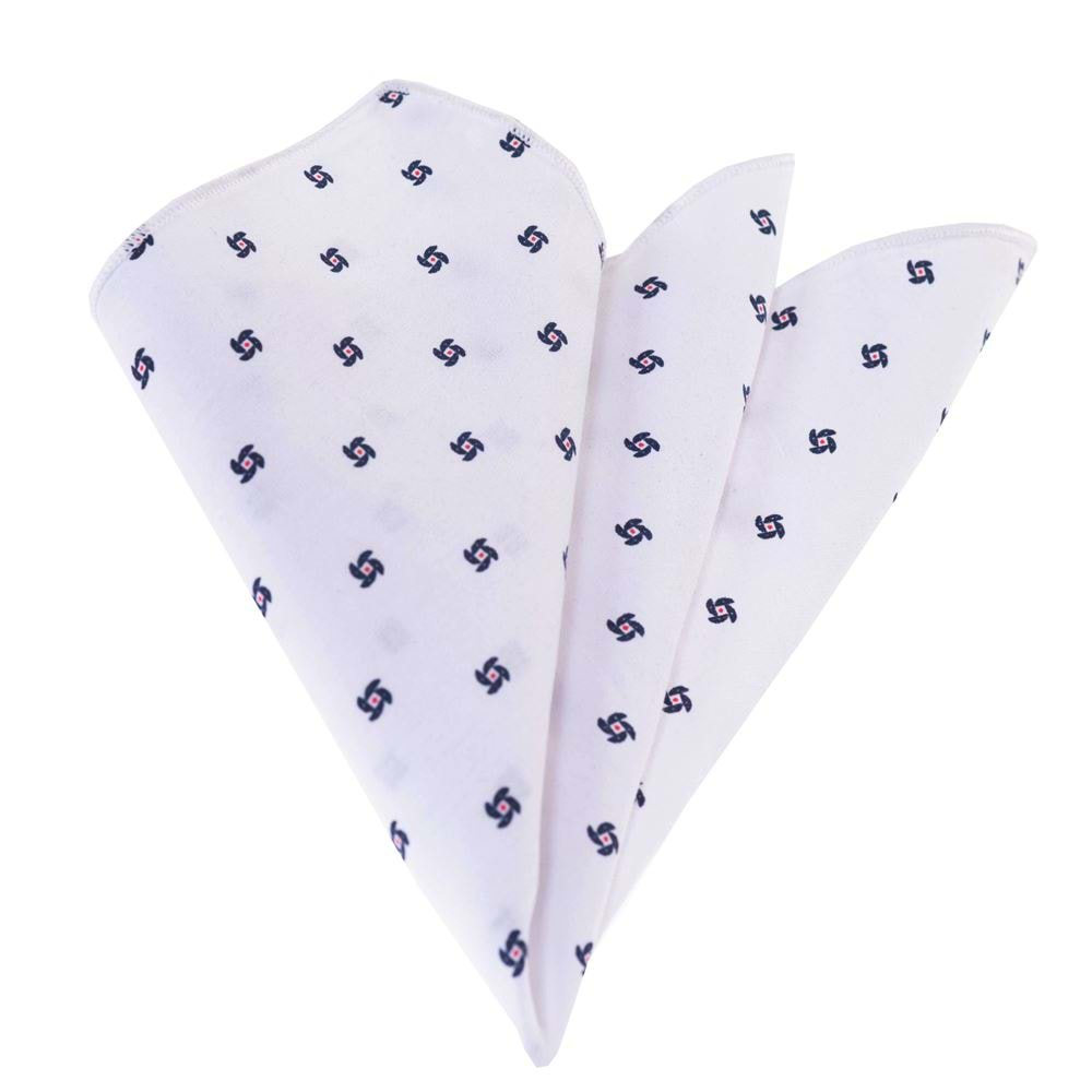 Blue Printed on White Handkerchief