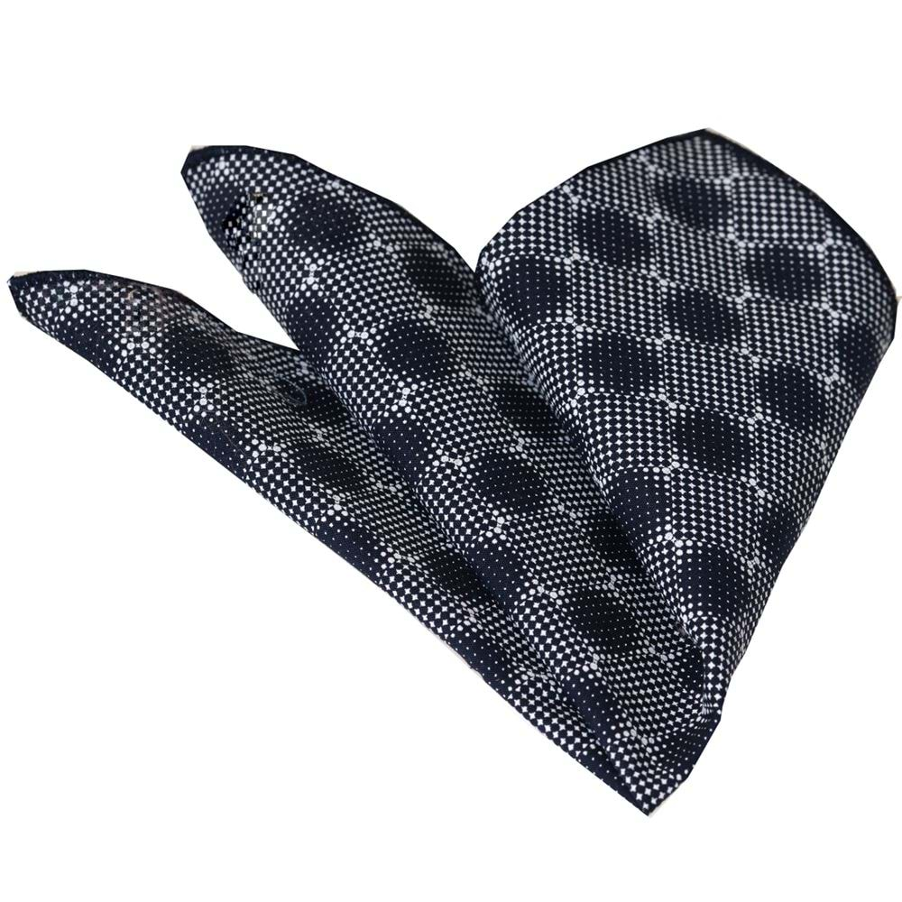 Navy Blue White Checkerboard Pattern Printed Cotton Handkerchief