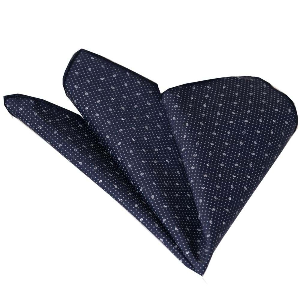 Gray Shawl Pattern Printed Cotton Handkerchief on Navy Blue