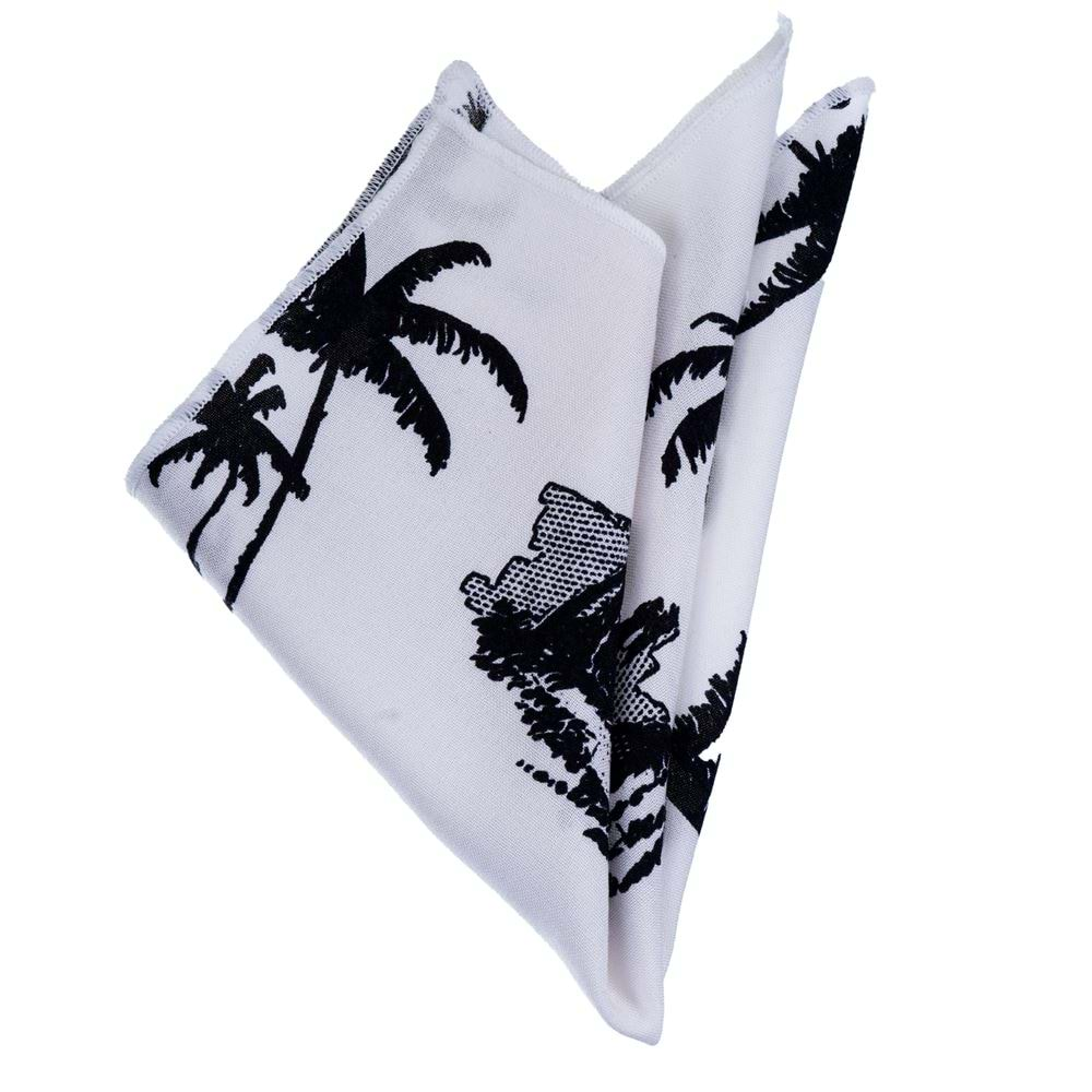 White Black Hawiian Viscose Pocket Square