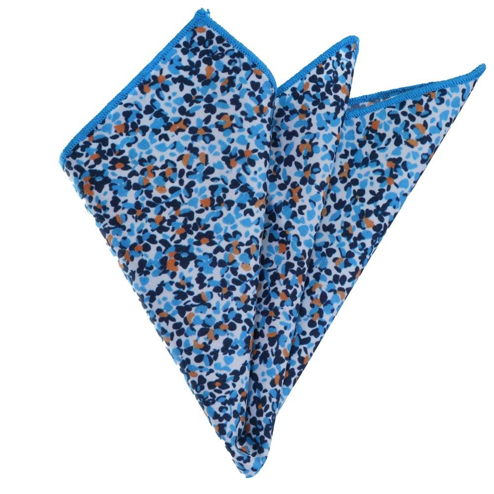 Orange Blue Flowers 3D Digital Printed Cotton Pocket Square