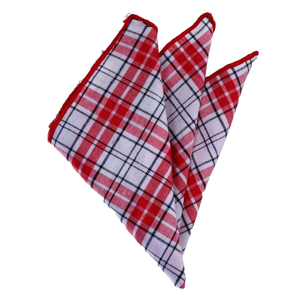 Red White Plaid Cotton Pocket Square