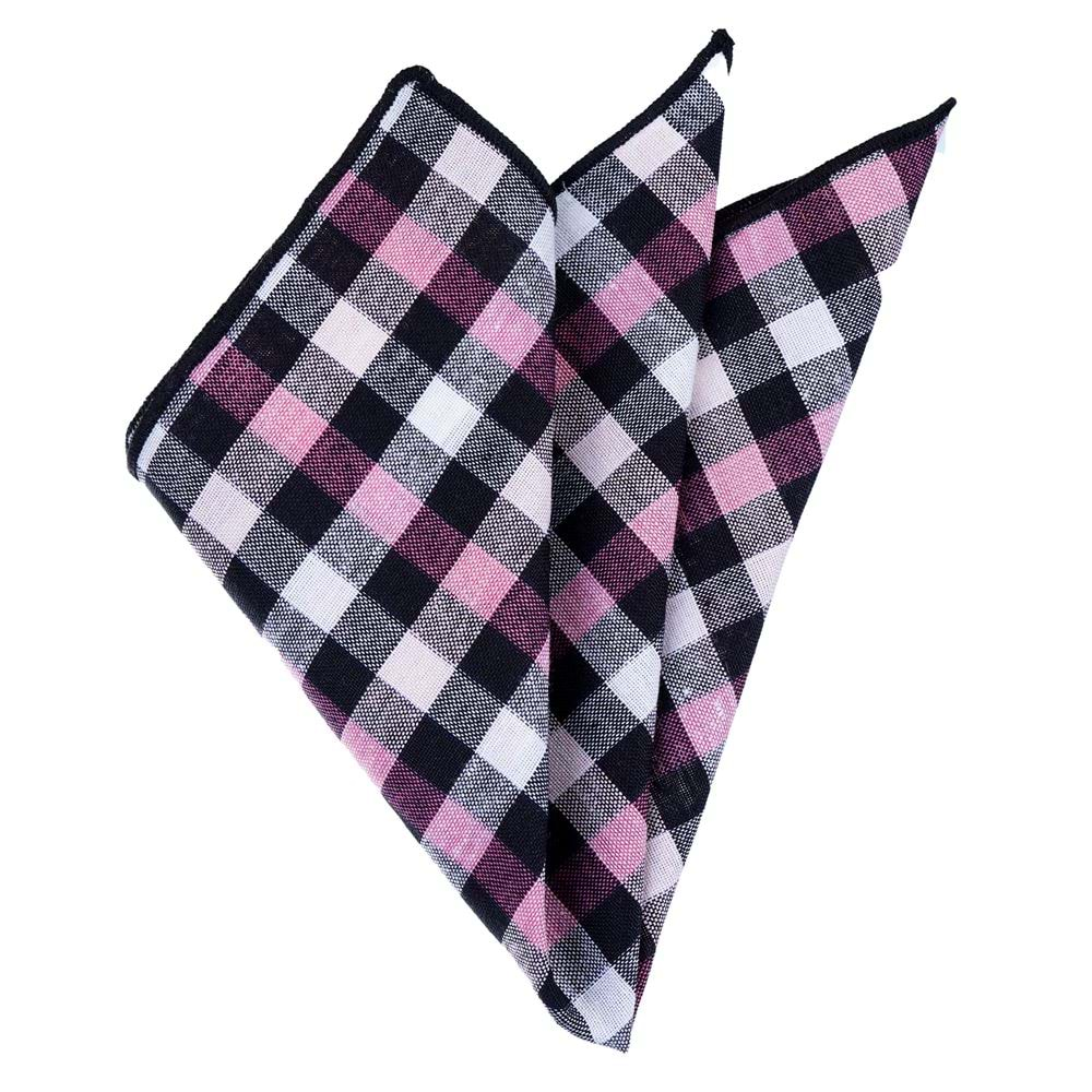 Pink Black White Plaid Pocket Square