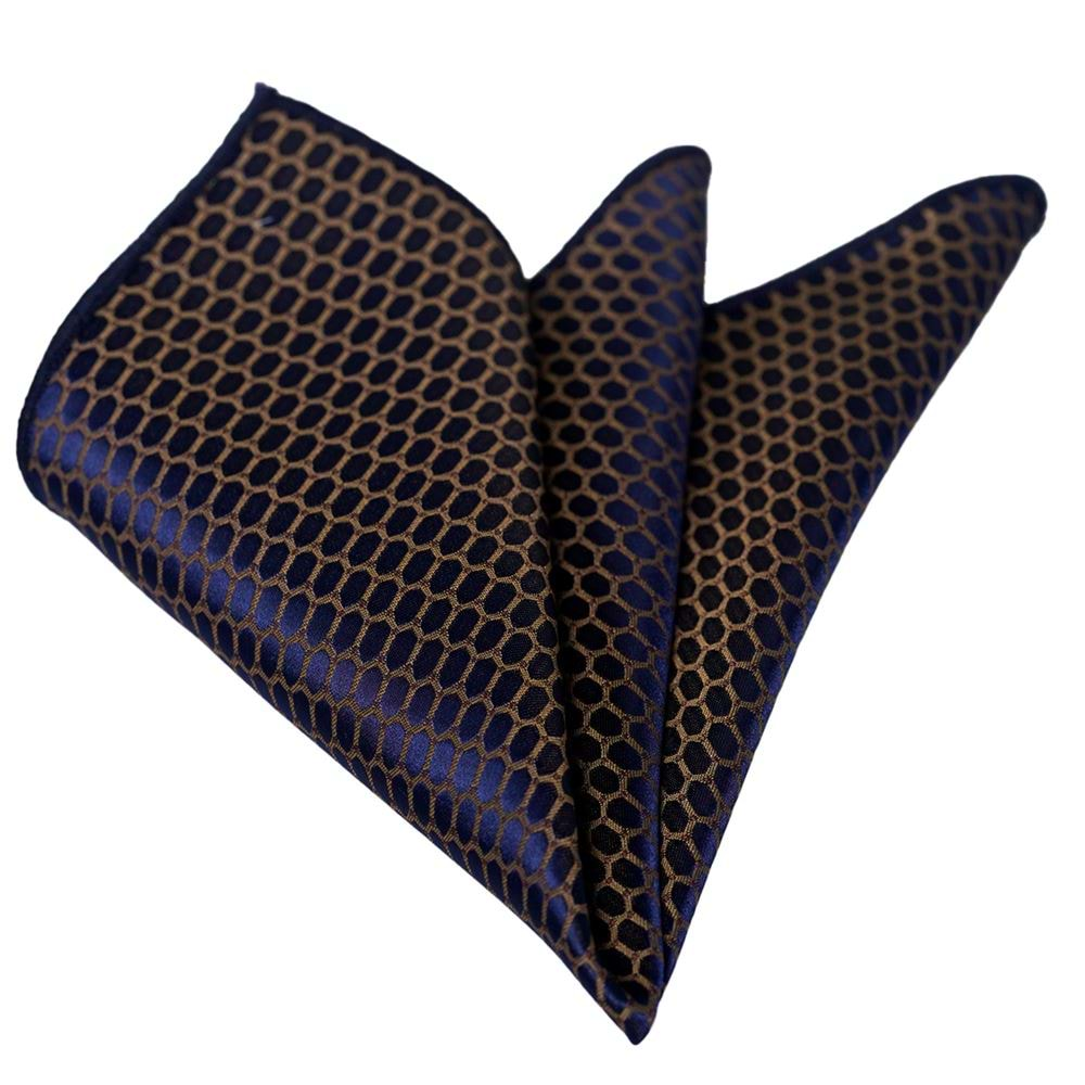 Golden Honeycomb on Navy Blue Pocket Square