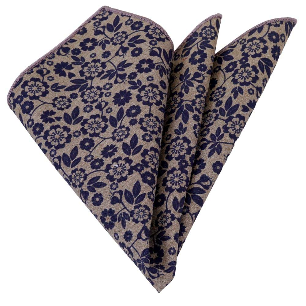 Navy Floral Beige Pocket Square