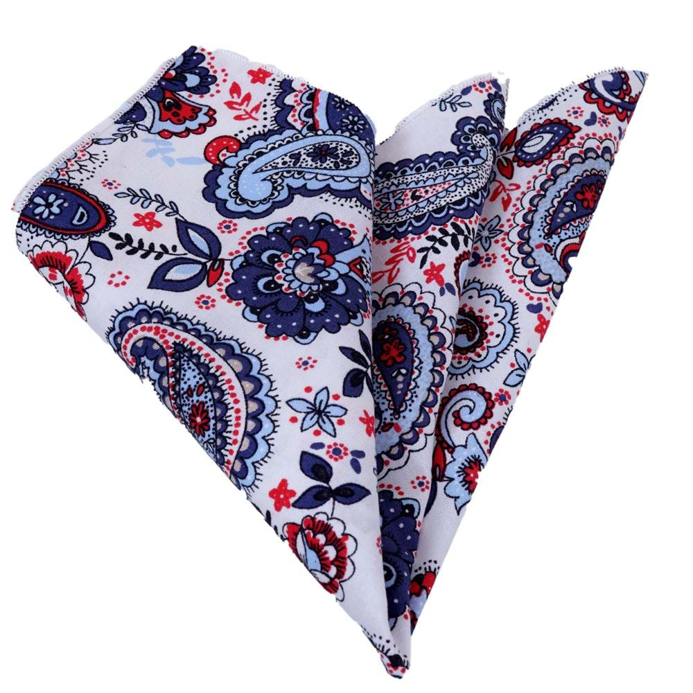 Navy Red Paisley Pocket Square