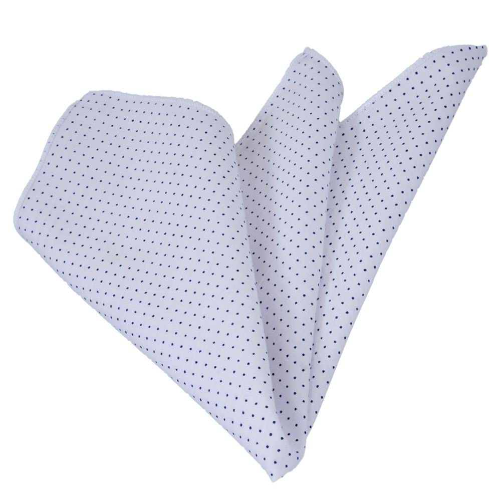 White Navy Polka Dot Pocket Square