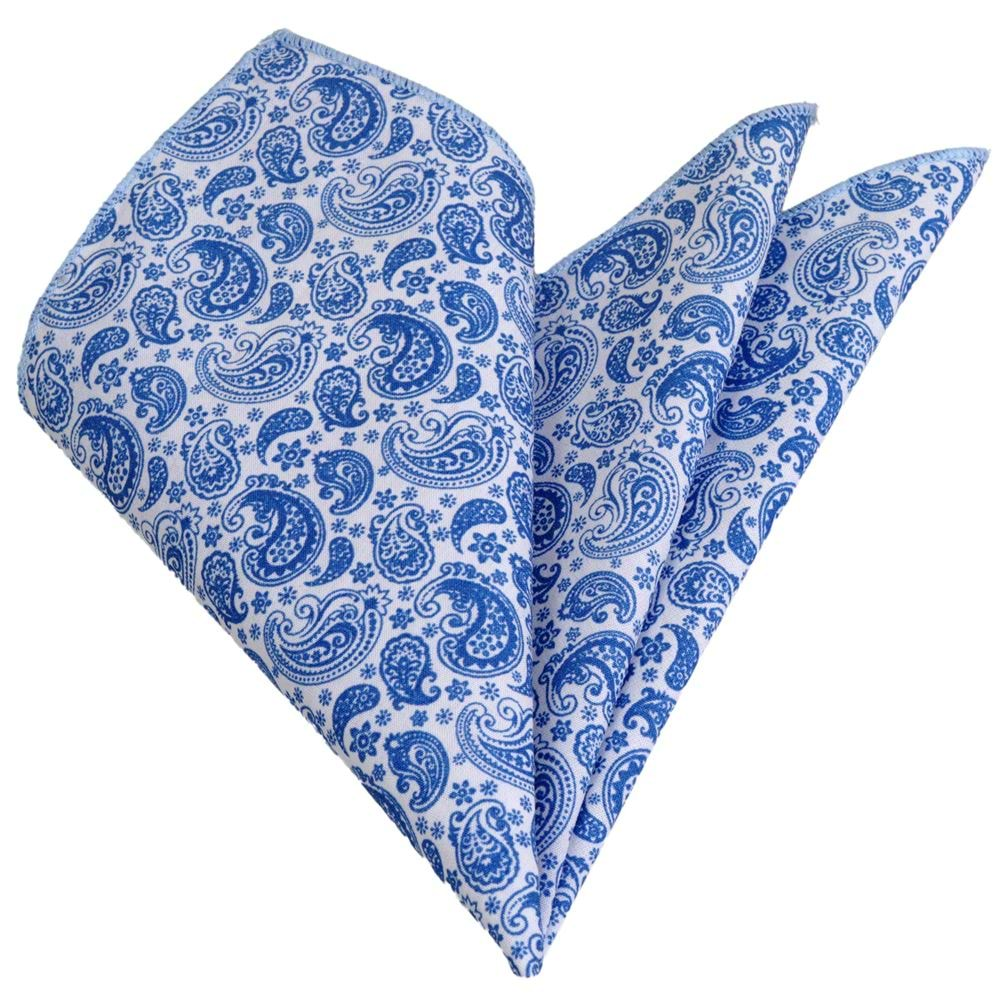 White Blue Paisley Pocket Square