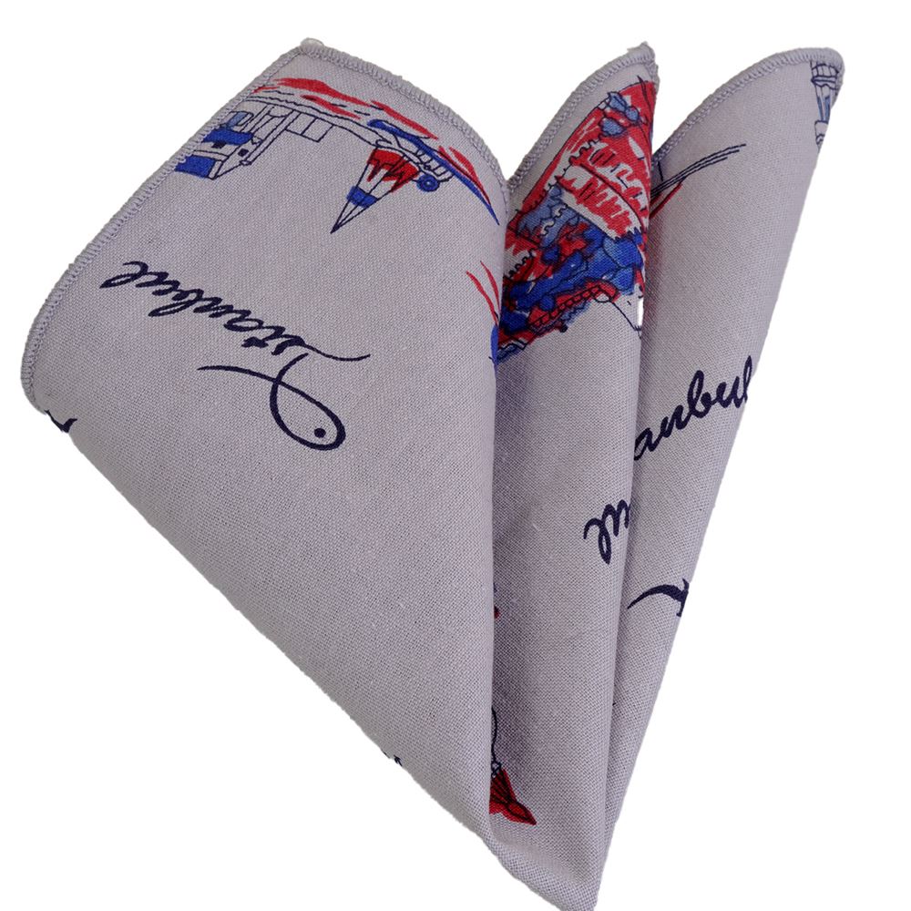 Red Blue Istanbul Designer Pocket Square