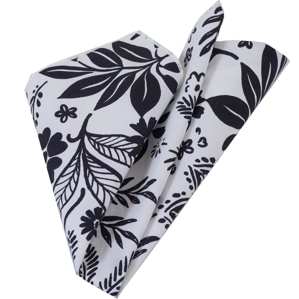 Black white Floral Pocket Square