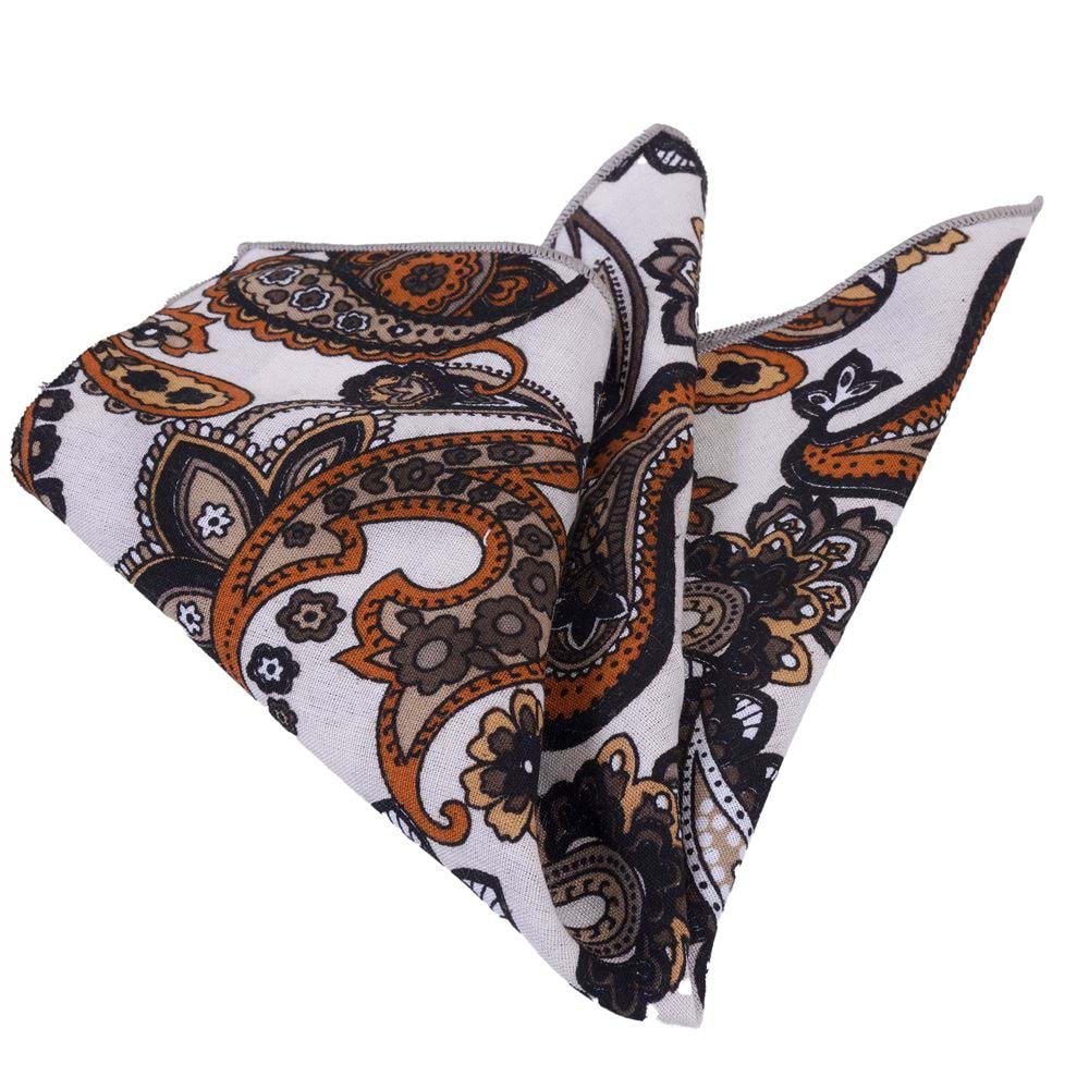 Beige Brown Paisley Pocket Square