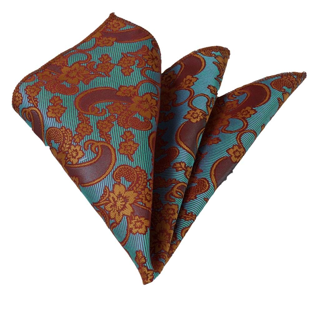 Orange Green Paisley Jacquard Woven Pocket Square