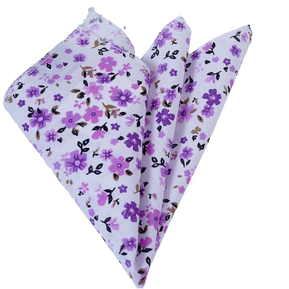 Lilac Purple Floral Cotton Woven Collar Handkerchief on White
