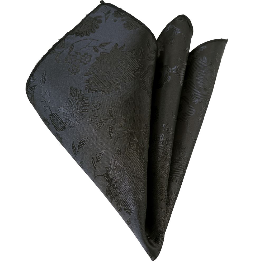 Black Floral Patterned Jacquard Woven Collar Handkerchief on Black