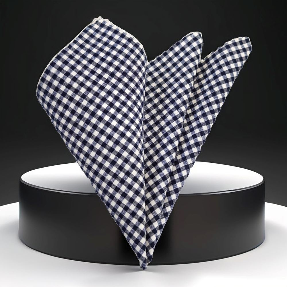 Navy and White Checkered Pocket Square