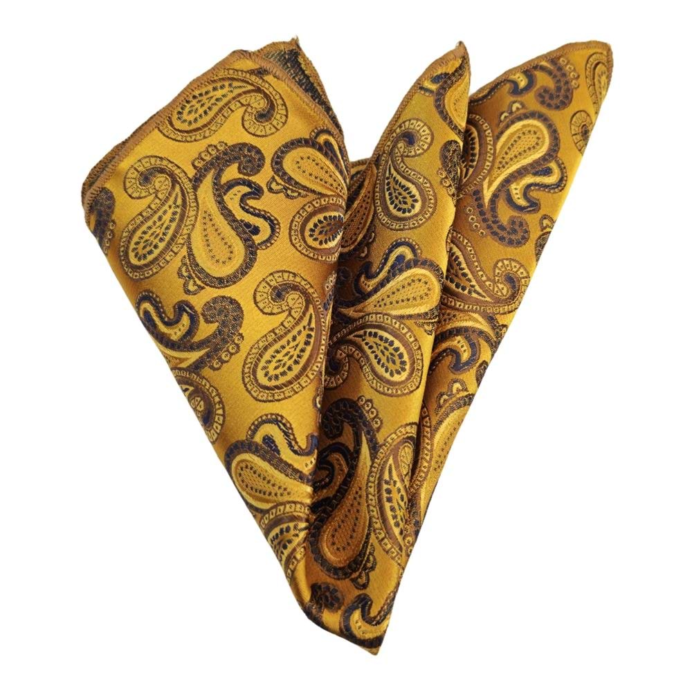 Golden and Navy Paisley Pocket Square