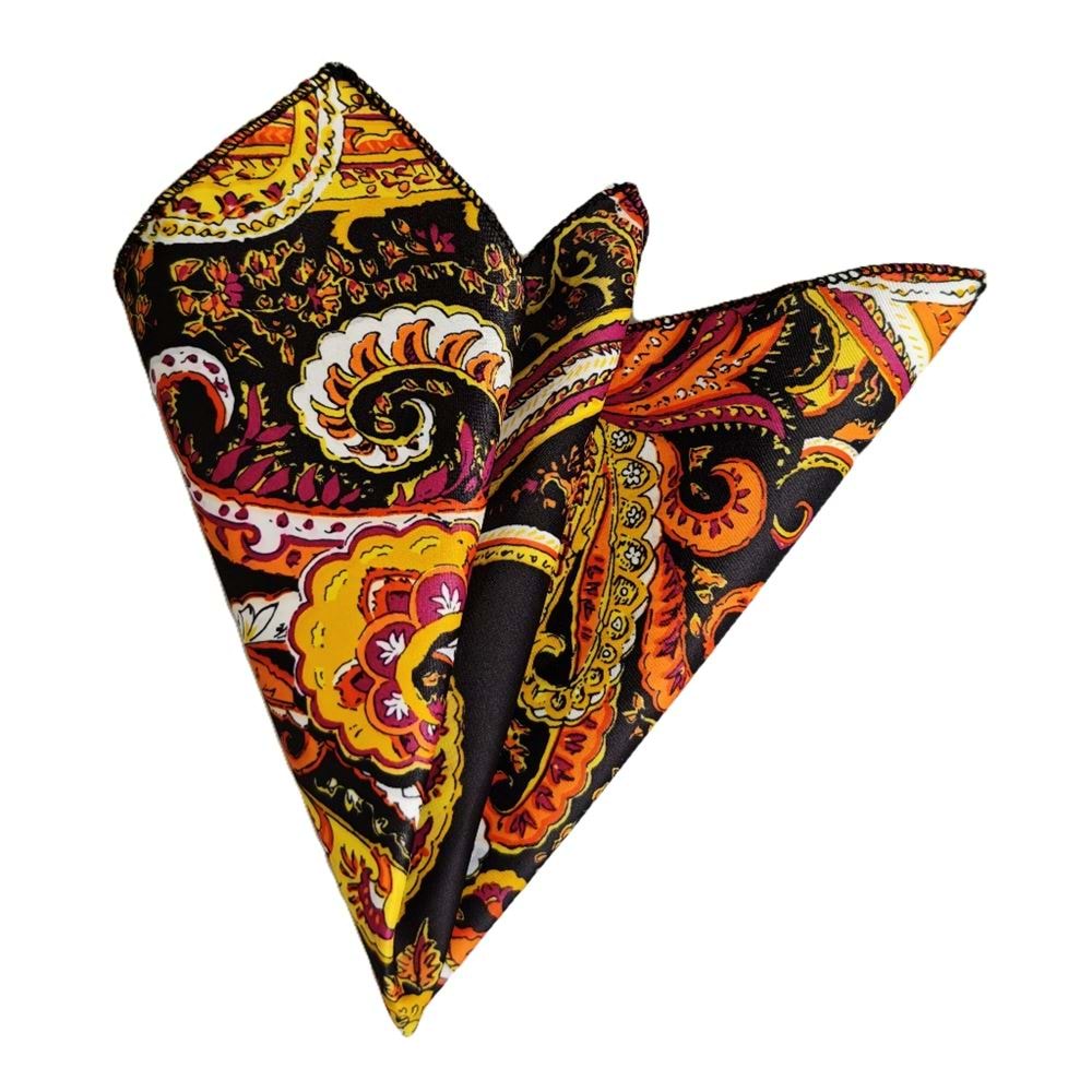 Black and Colorful Paisley Pocket Square