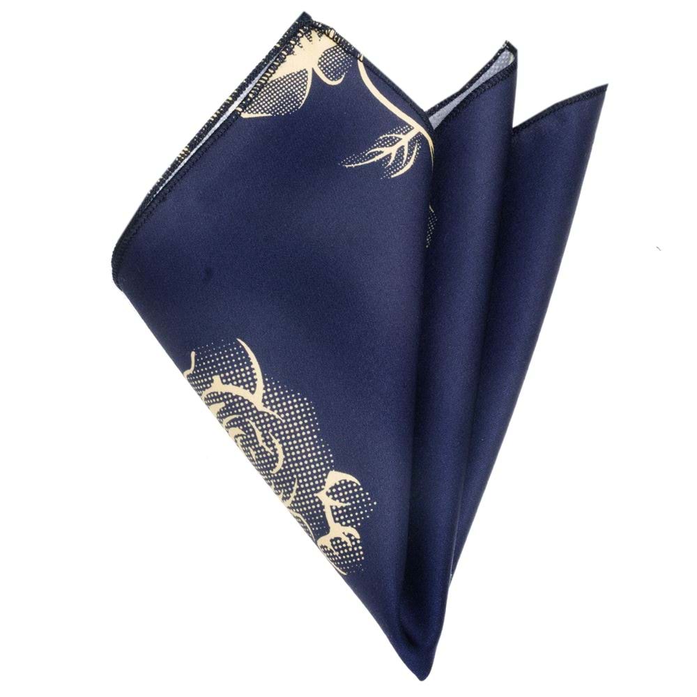 Navy Gold Floral Printed Pocket Square