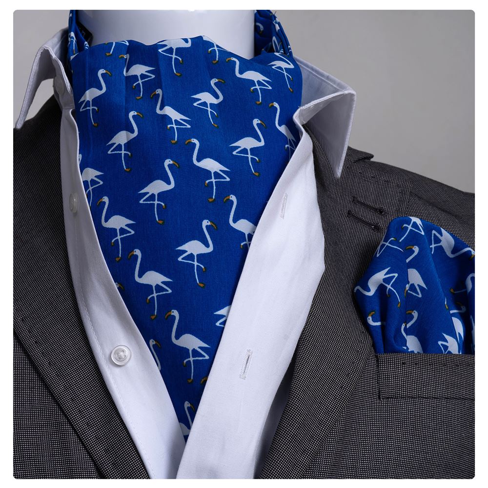 Blue with White Stork Ascot Hanky Set
