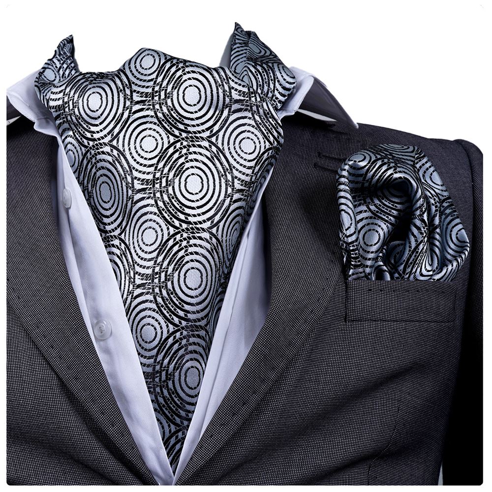 Gray Black Geometric Designer Ascot Hanky Set