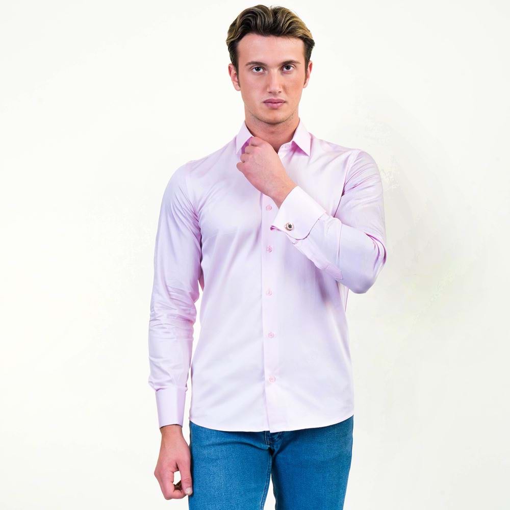 Light Pink Formal 100% Compact Satin Cotton French Cuff Shirt