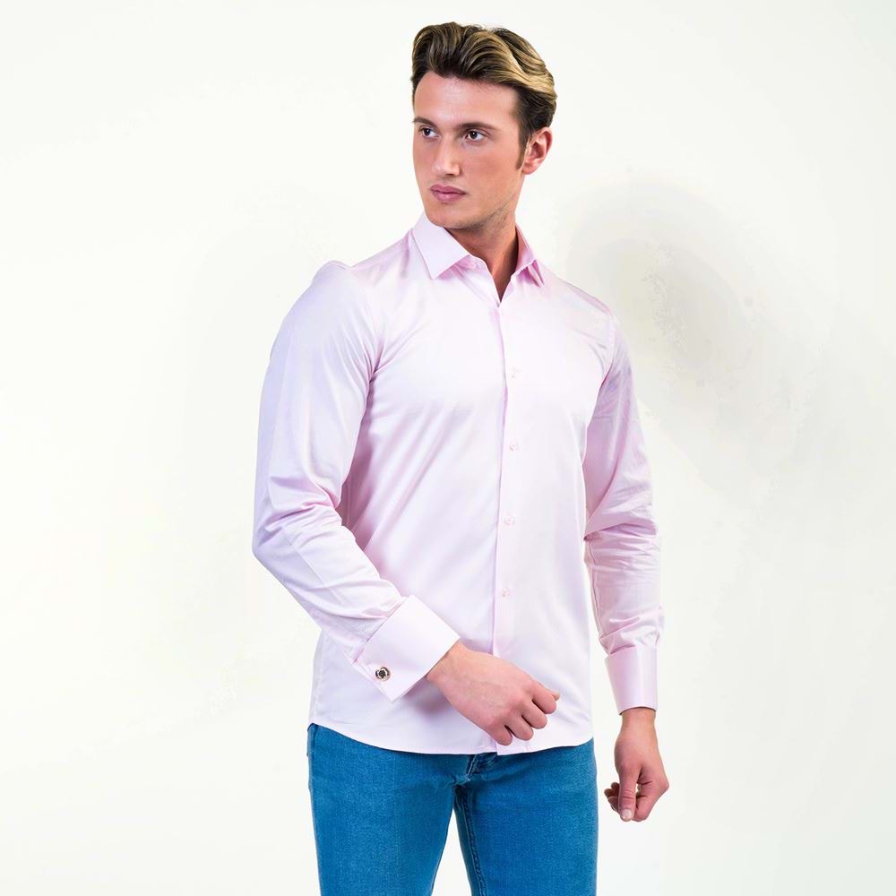 Light Pink Formal 100% Compact Satin Cotton French Cuff Shirt