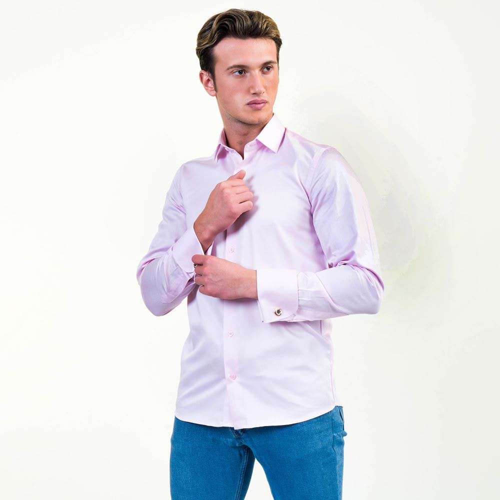 Light Pink Formal 100% Compact Satin Cotton French Cuff Shirt