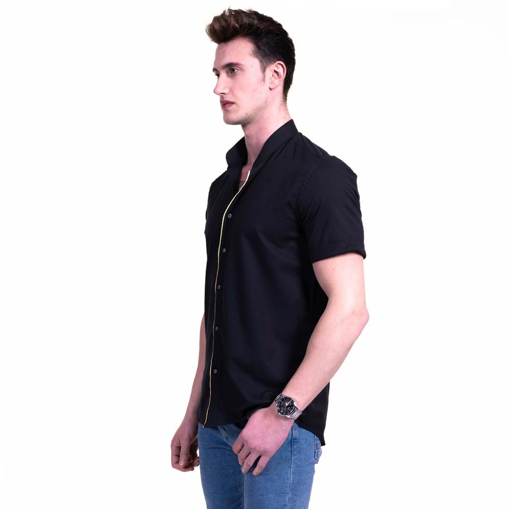 Black and Yellow Line Men's Mandarin Neck Shirt