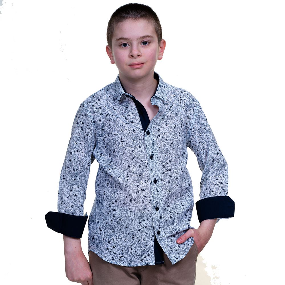 White Paisley Kids Dress Shirt