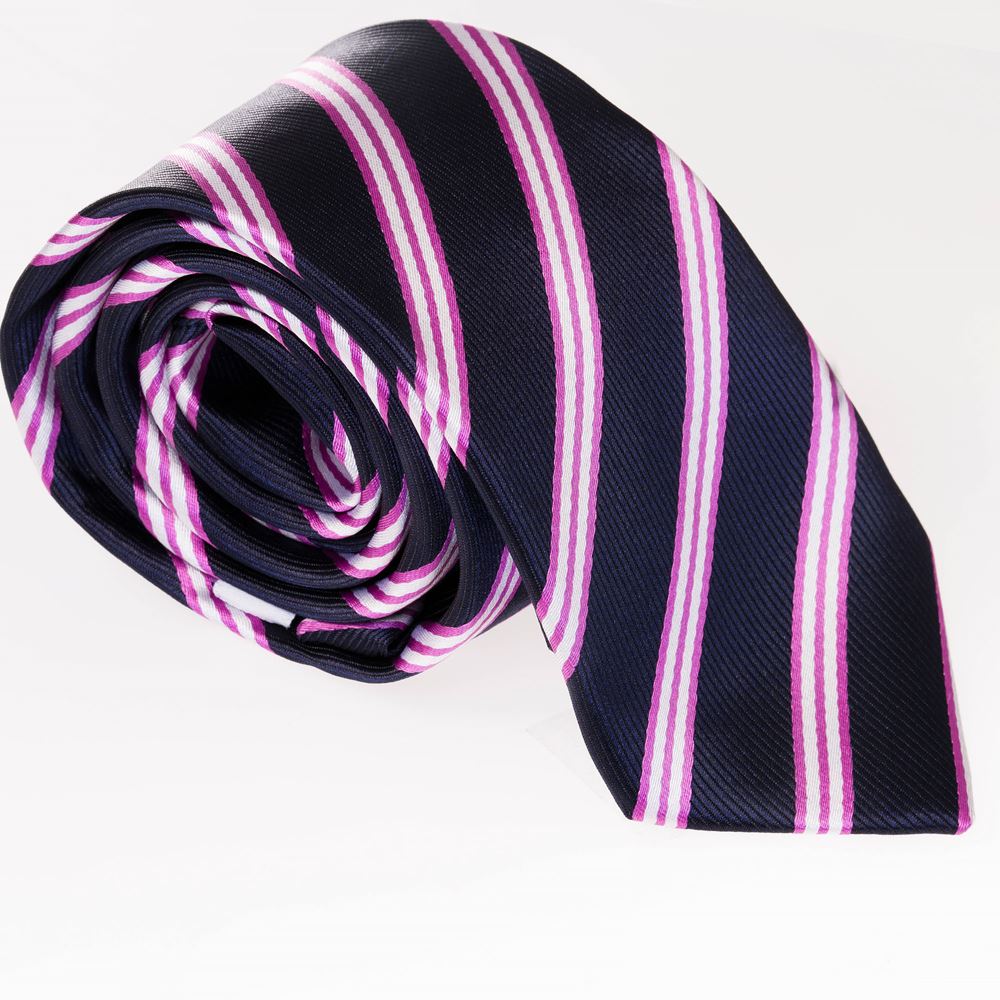 Navy Lilac White Striped Tie and Pocket Square Set in Box