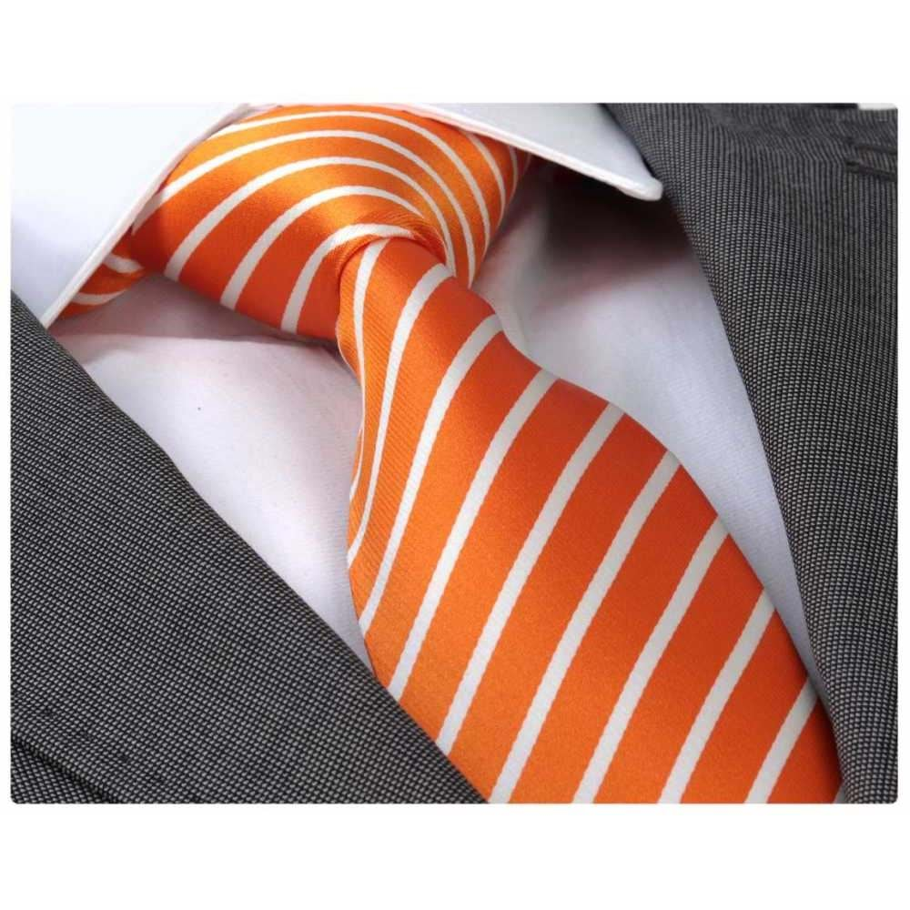 Orange White Striped Tie and Pocket Square Set in Box