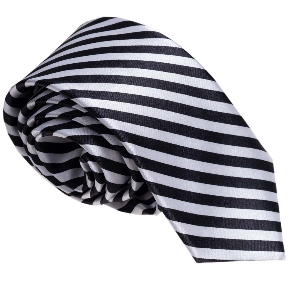 Black White Striped Tie and Pocket Square Set in Box