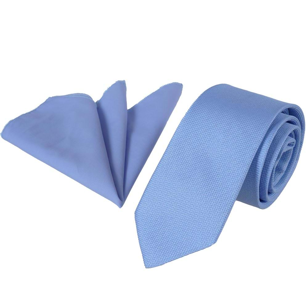 Baby Blue Designer Tie and Pocket Square Set in Box