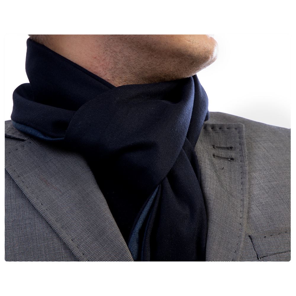 Navy Solid Mens Scarf with PU Leather Gift Box