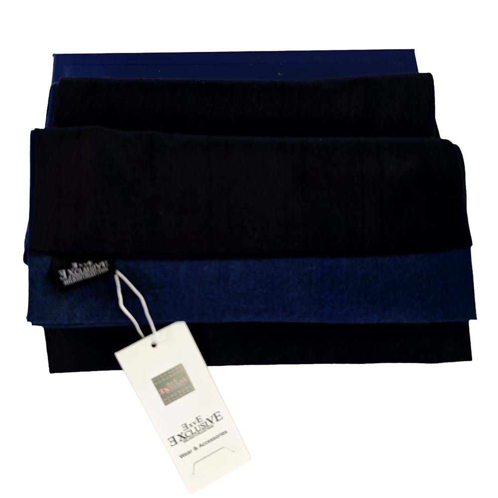 Navy Solid Mens Scarf with PU Leather Gift Box