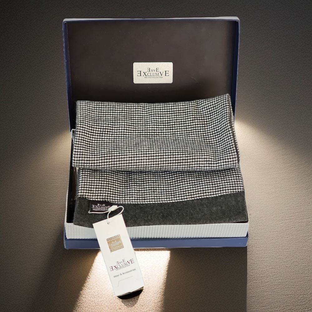 Dark Gray Crowbar Mens Scarf with PU Leather Gift Box