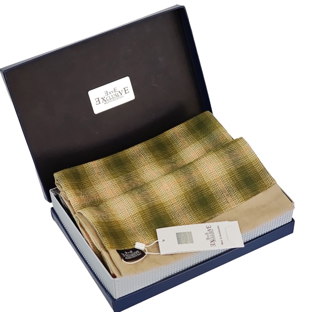 Khaki Beige Plaid Mens Scarf with PU Leather Gift Box