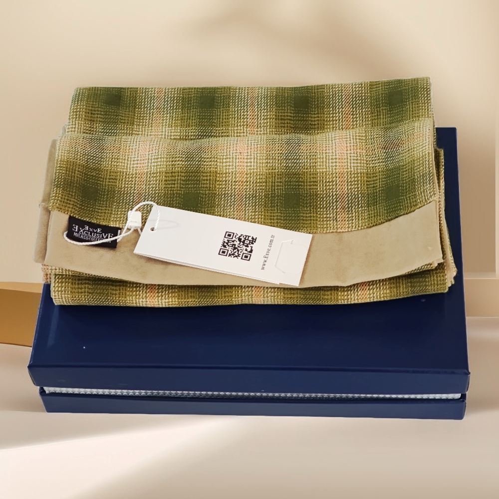 Khaki Beige Plaid Mens Scarf with PU Leather Gift Box