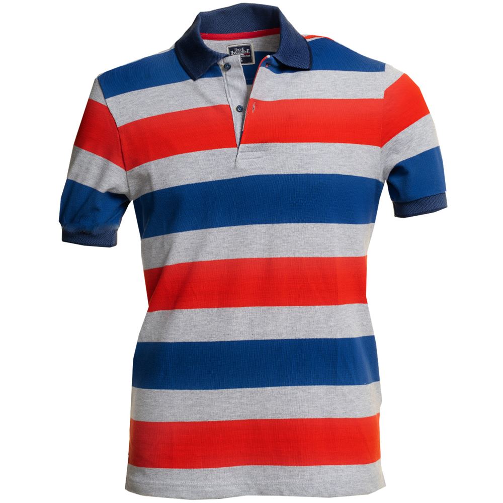 Gray Red Navy Striped Polo Shirt