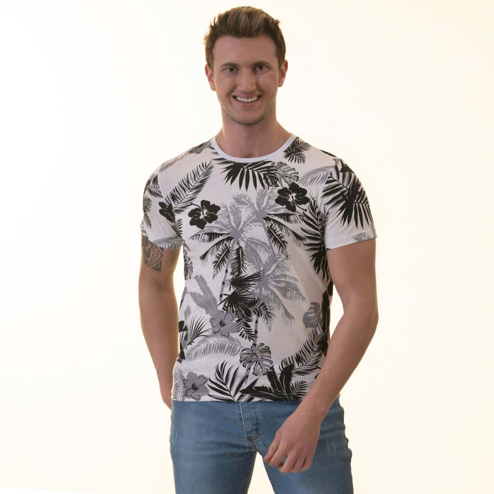 Black Hawaii Printed White Tee O Neck T-Shirt