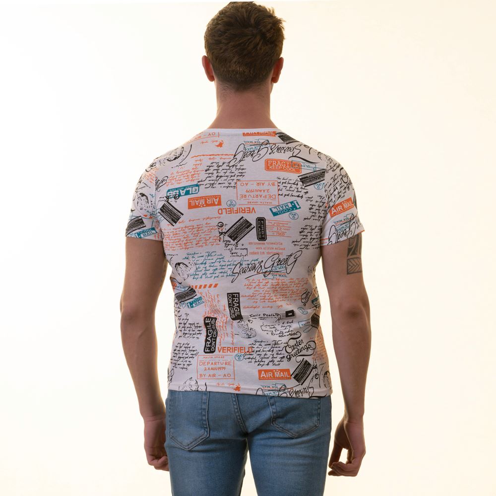 Orange Black World Trip Printed Tee O Neck T-Shirt