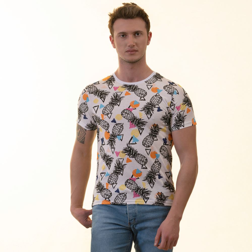 Pineapple Printed White Tee O Neck T-Shirt