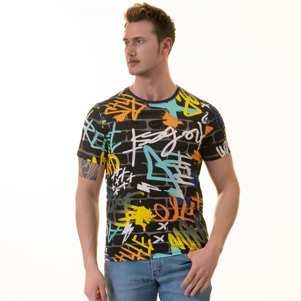 Black Graffiti Printed Tee O Neck T-Shirt