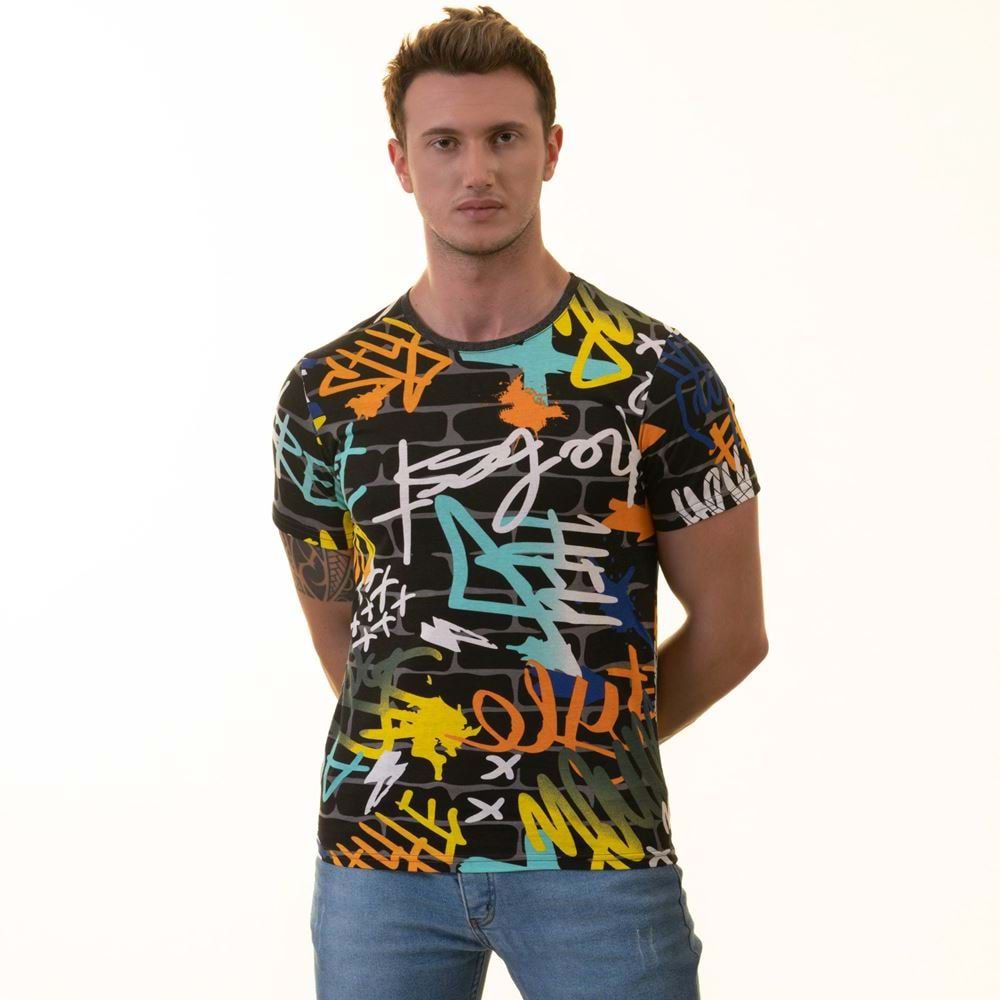 Black Graffiti Printed Tee O Neck T-Shirt