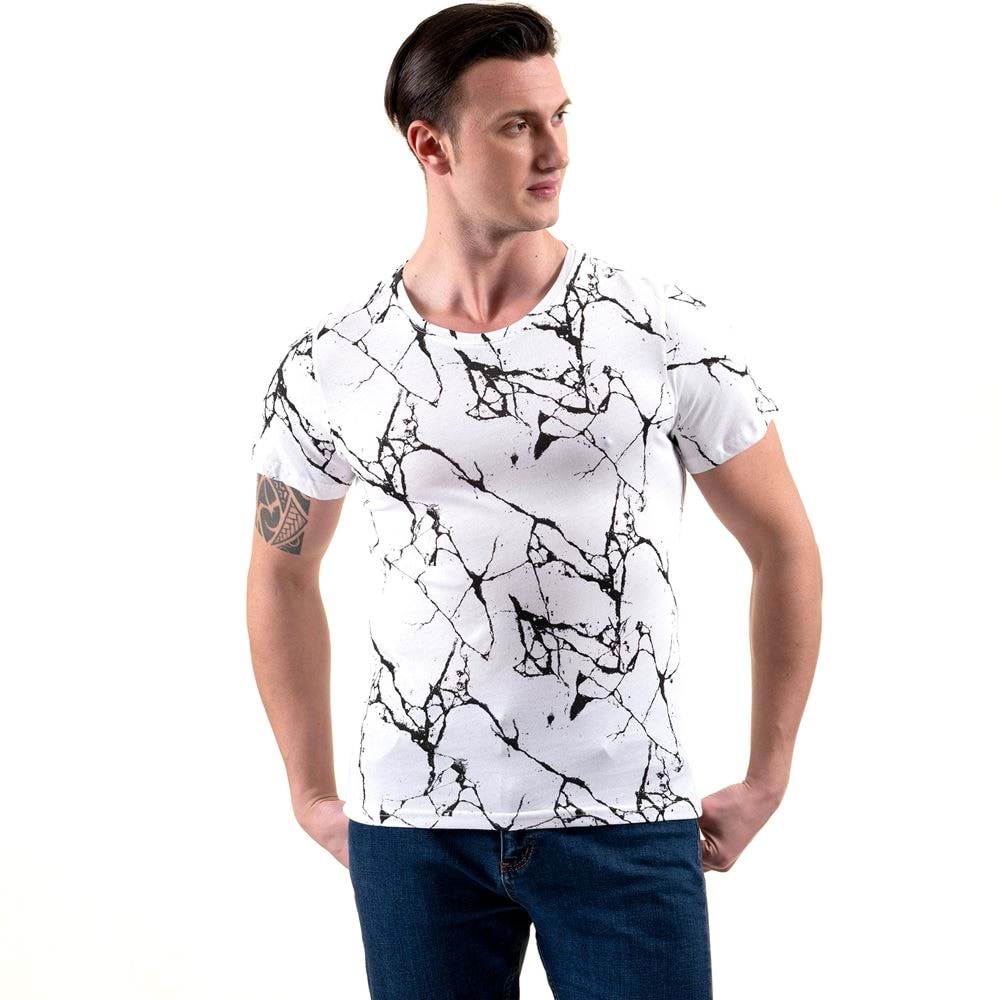 White with Black Printed Designer Tee O Neck Basic T-Shirt