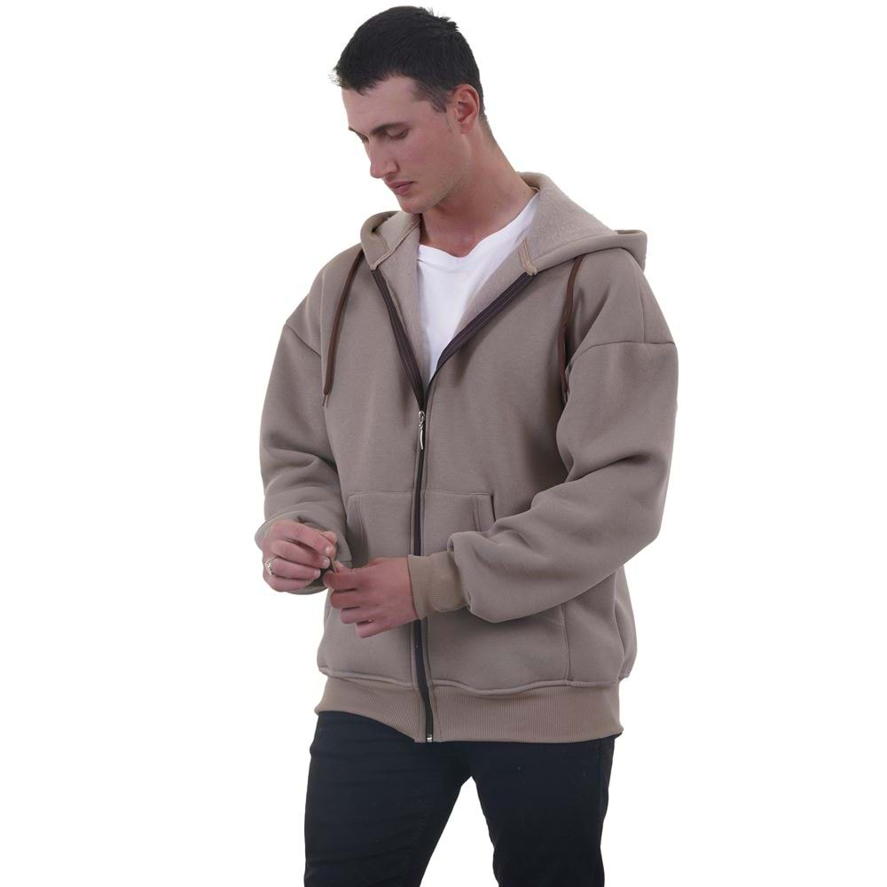 Beige Basic Men's Zipper Hoodie