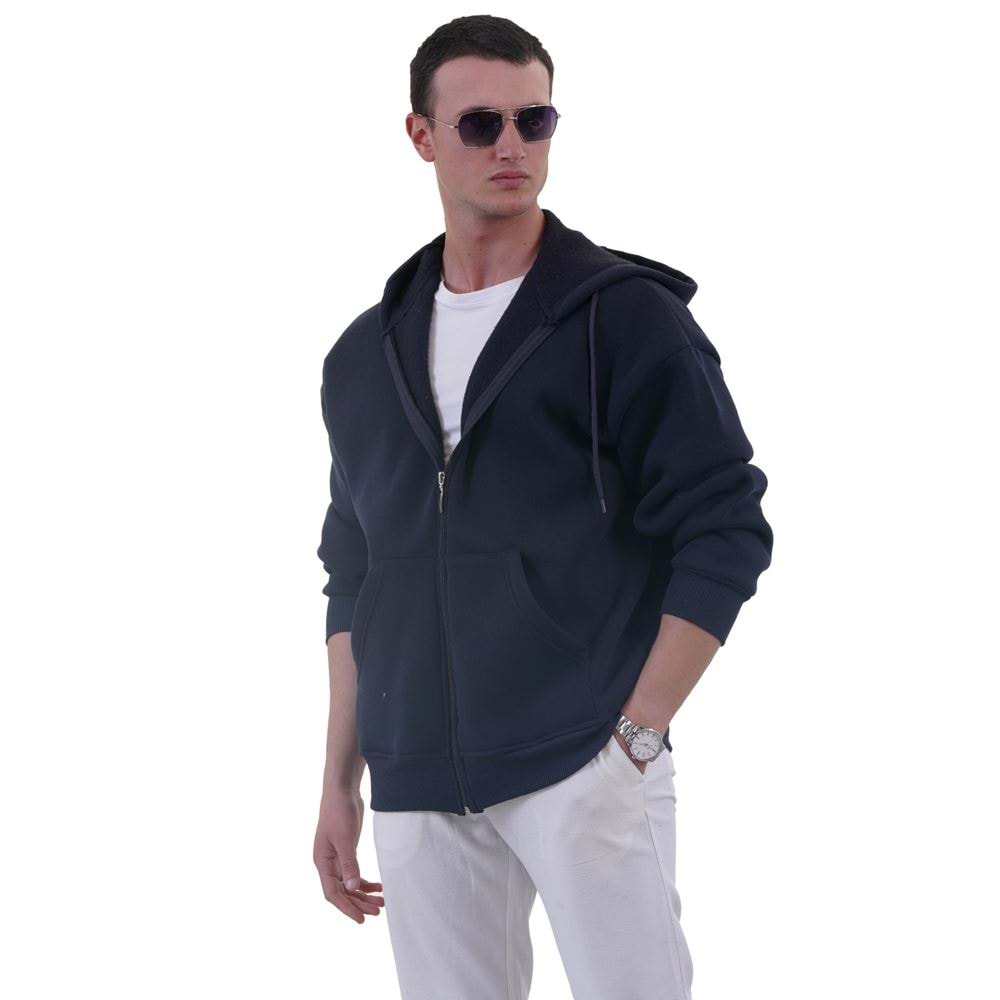 Navy Blue Basic Men's Zipper Hoodie