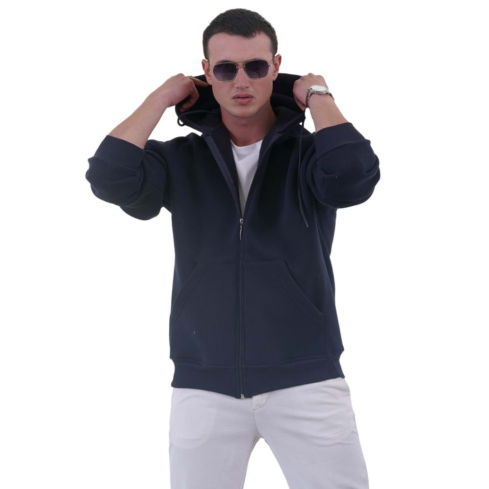 Navy Blue Basic Men's Zipper Hoodie