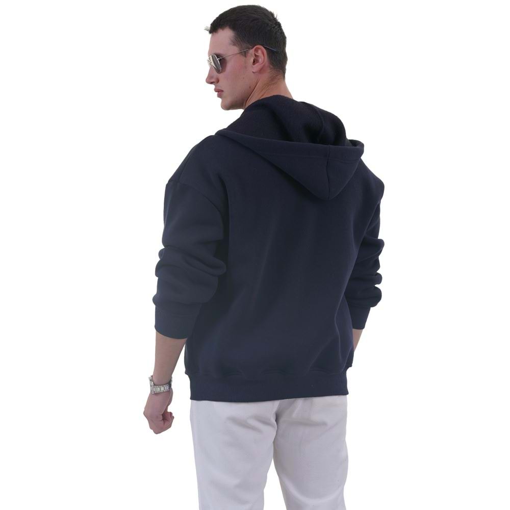 Navy Blue Basic Men's Zipper Hoodie