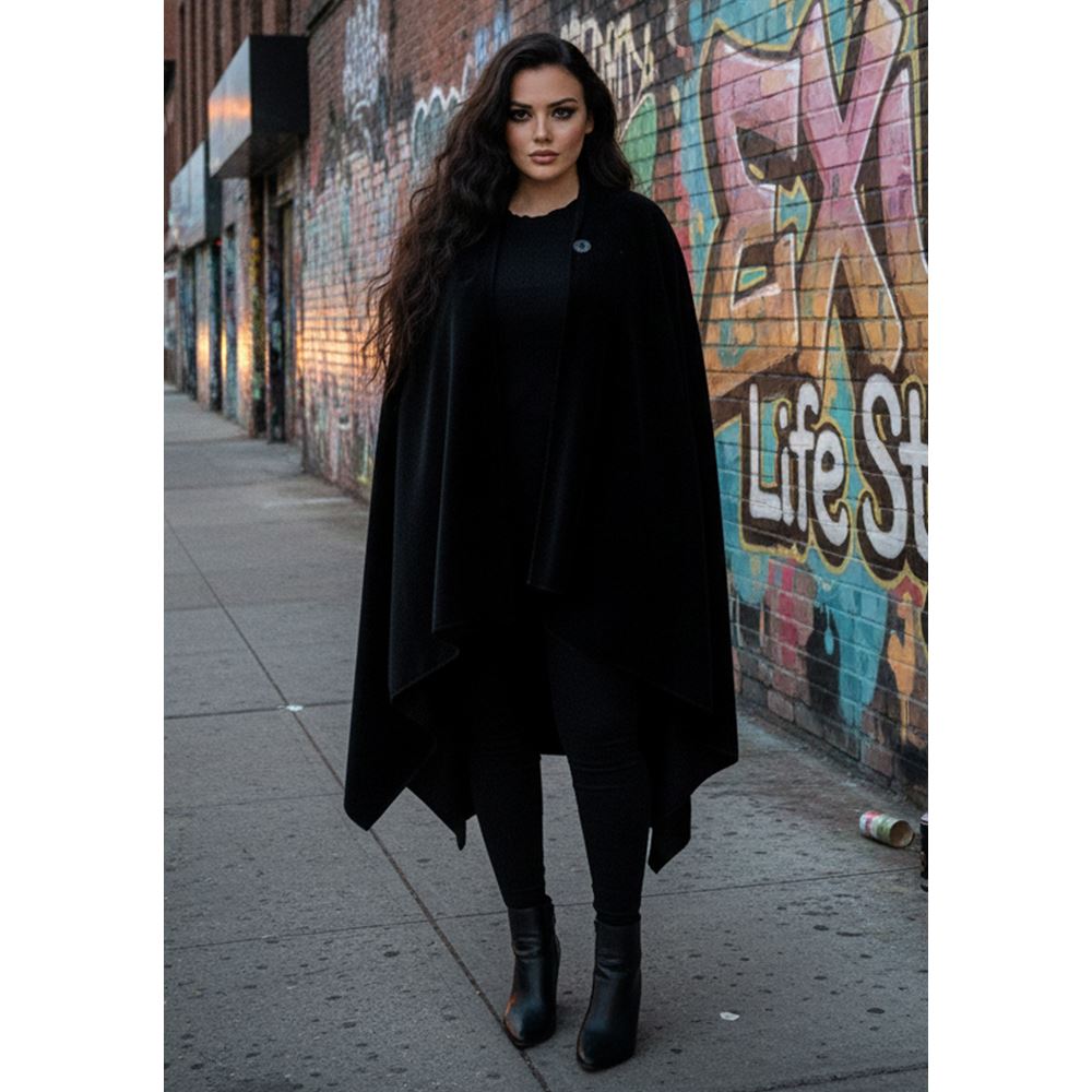 Black Polar Fleece Unisex Ethnic Camper Poncho